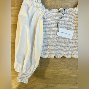 Something Navy Chambray Smocked Long Sleeve Top